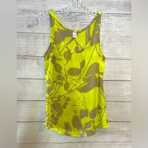 Old Navy Chartreuse Gray Floral Sleeveless Sheer Tank Top Size XS Yellow/Green